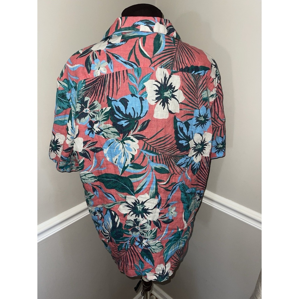 C&C California Linen Hawaiian Camp Shirt Tropical Mens XL Coral Pink Floral - Picture 3 of 4